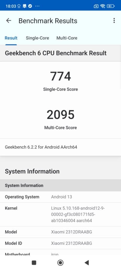 Xiaomi Redmi Note 13 4g geekbench6