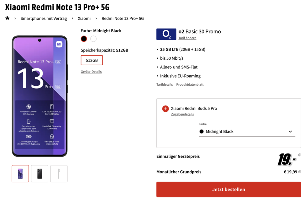 Redmi Note 13 Pro Plus Mediamarkt Tarifdeal