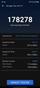 Samsung S24 Ultra Test Screenshot Speicher