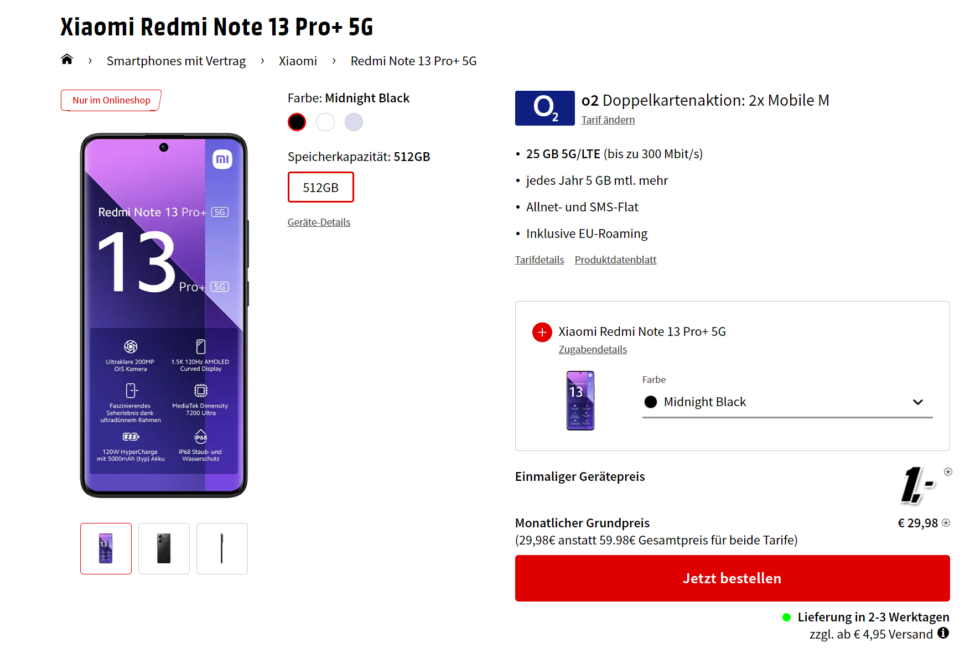Redmi Note 13 Pro Vertragsdeal Doppelaktion Mobil M