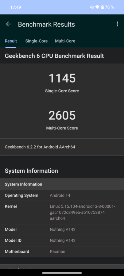 Nothing Phone 2a Test Screenshot Geekbench 6