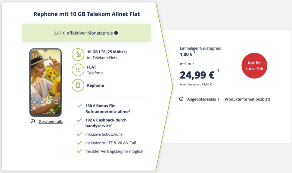 Freenet Rephone 10GB Telekom Vertragsdeal