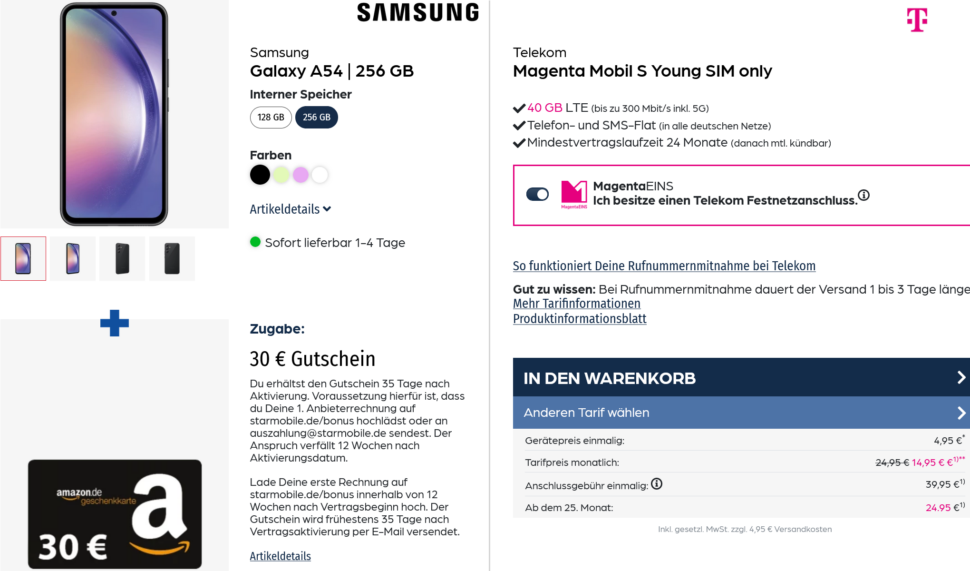 Samsung A54 mit Telekom Young MagentaEins