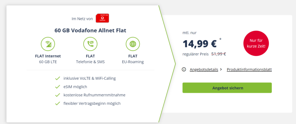 Freenet 60GB Vodafone Netz Angebote