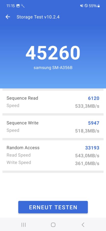 Screenshot Samsung Galaxy A35 Antutu Storage