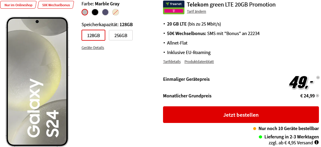 Samsung Galaxy S24 mit Telekom Vertrag MediaMarkt Tarifwelt
